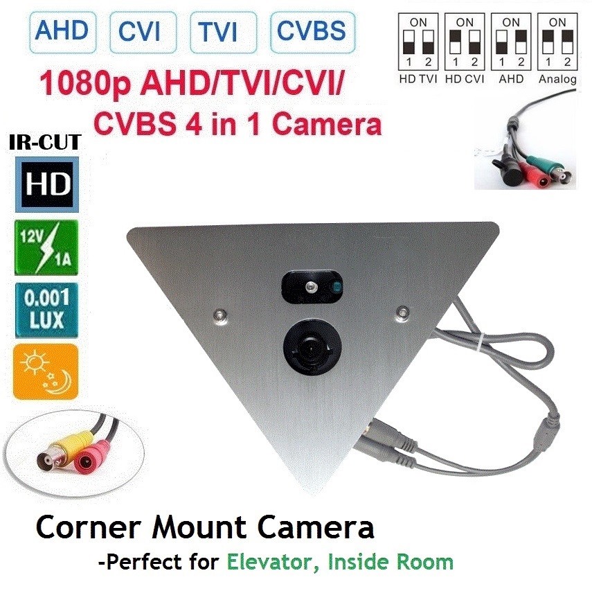 Security Color Camera W/ 2.8mm 1080P 700TVL IR D/N Corner Mount Elevator Lobby