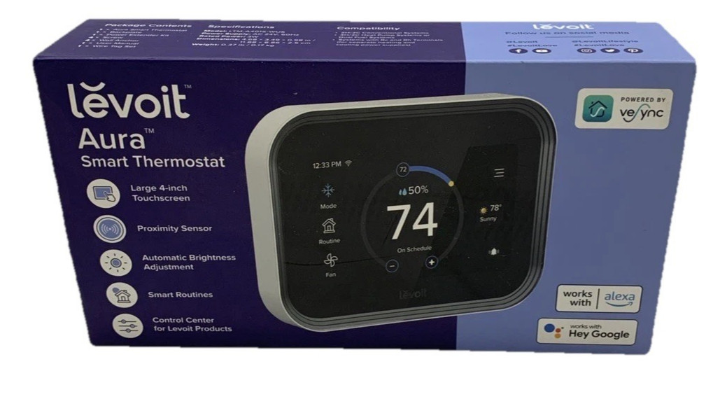 Levoit Aura Smart Thermostat Large 4″ Touchscreen Works with Alexa Hey Google