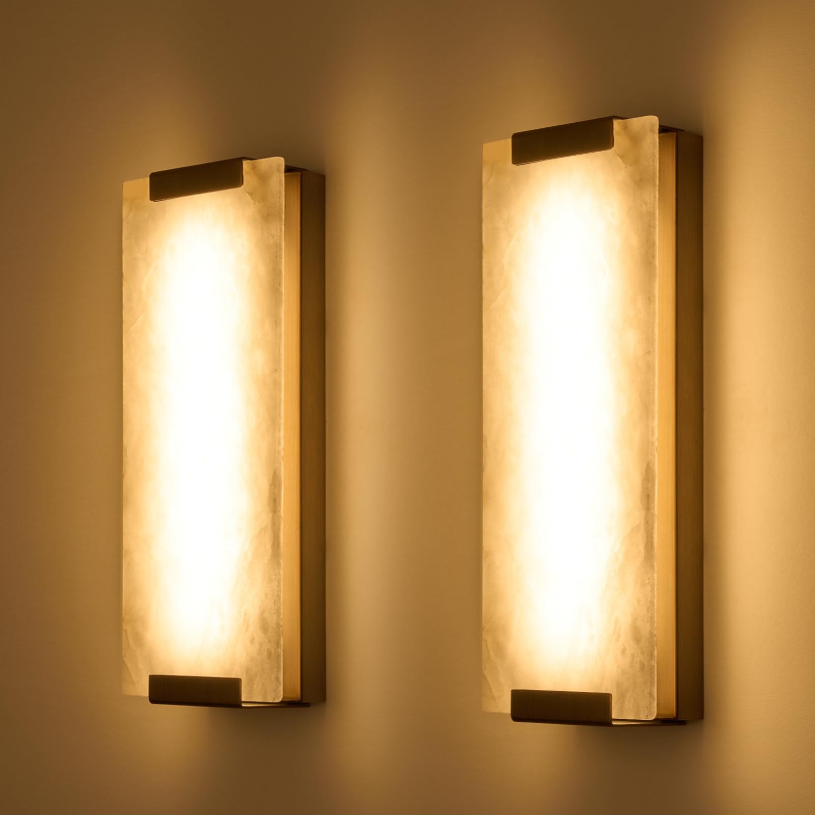 HOMLUCE 14.2in Alabaster Wall Sconces, 14.2″L x 5.1″W x 2.64″H, Bronze-2pcs