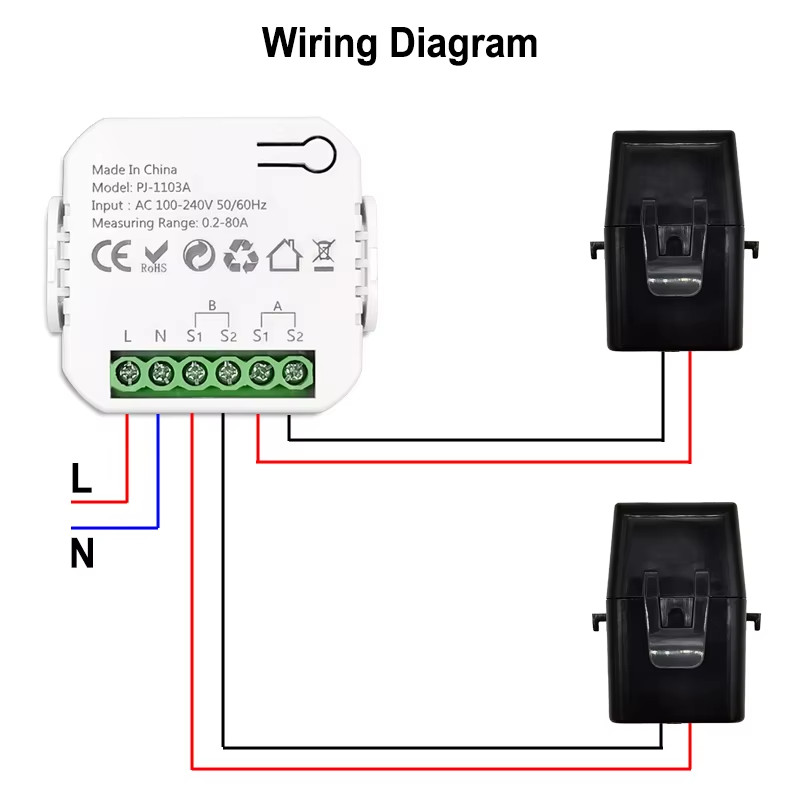 Smart Wifi Energy Clamp Bidirectional Meter with Buzzer Alarm for Threshold App