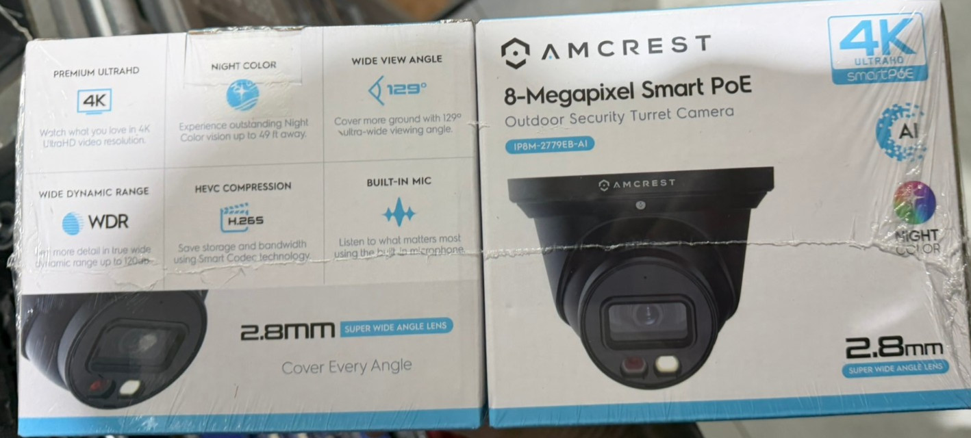 2 Pack! Amcrest 4K AI IP Security Camera 8MP Smart PoE Turret Black