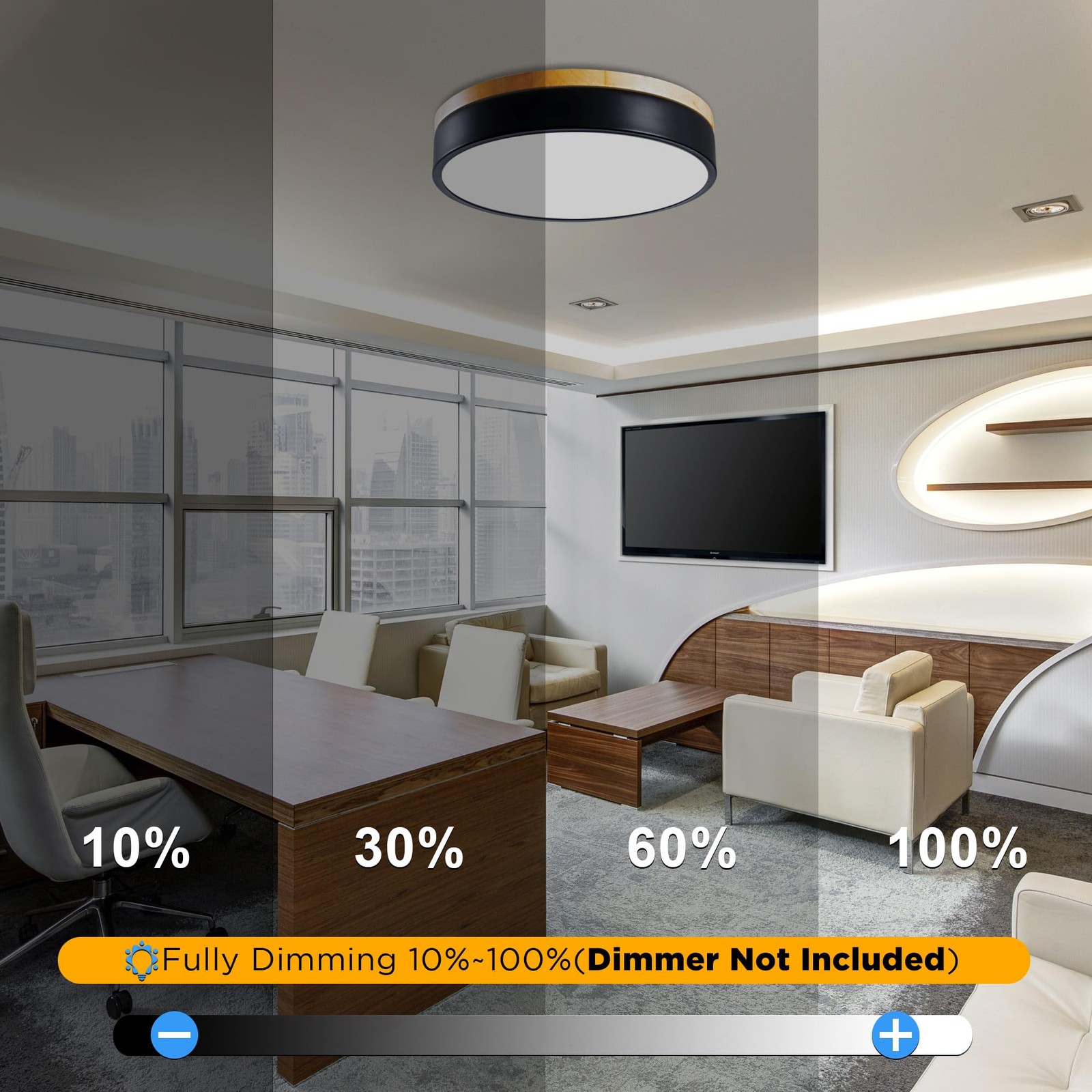Dimmable LED Wood Flush Mount Ceiling Light Type B 5CCT, Black