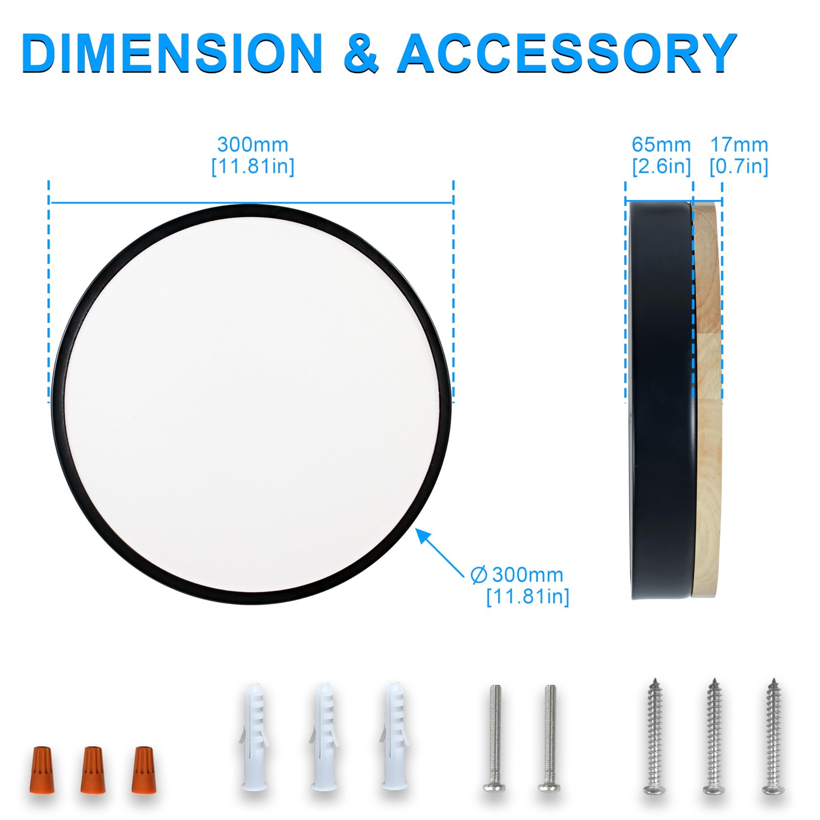 Dimmable LED Wood Flush Mount Ceiling Light Type B 5CCT, Black