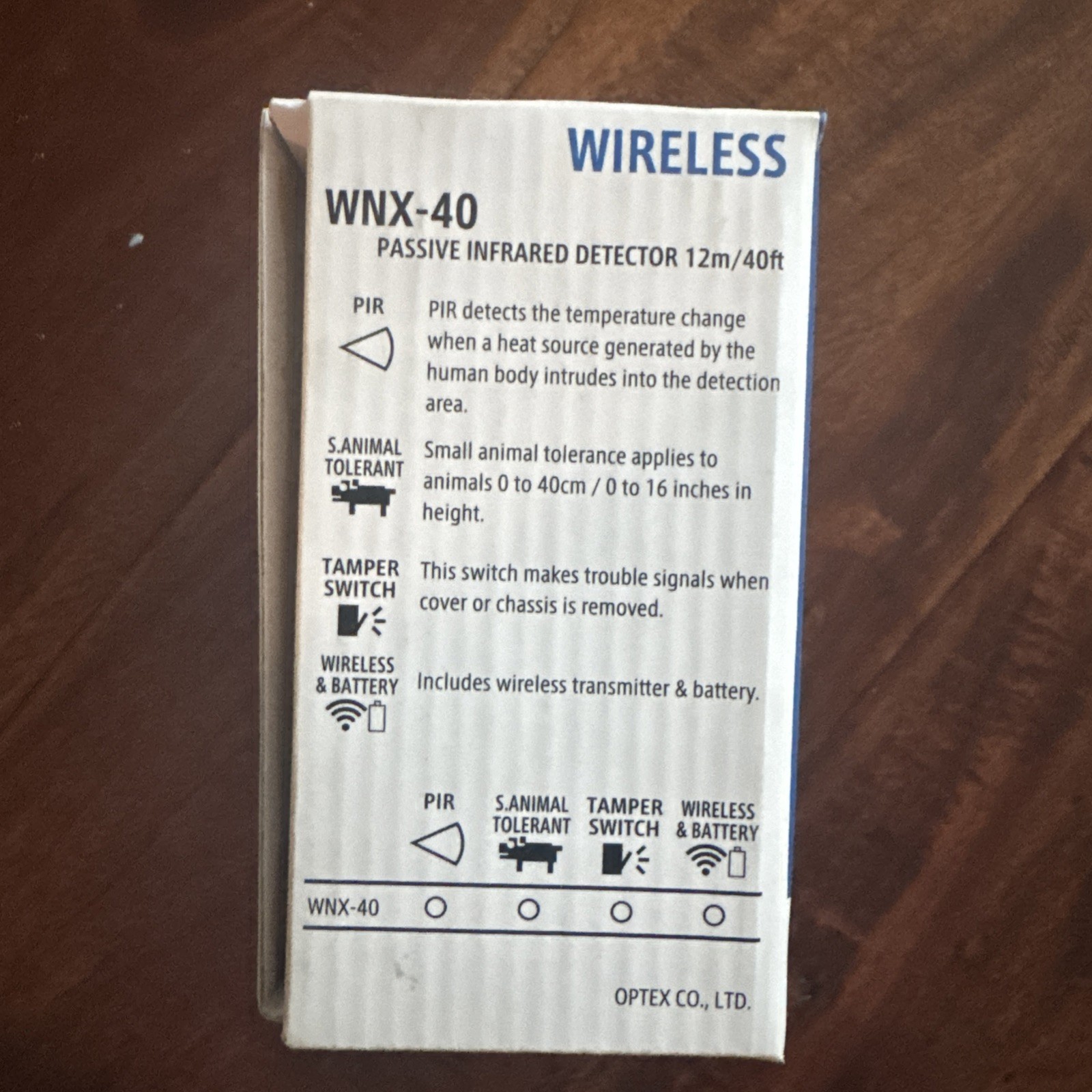New Optex WNX-40 Wireless Passive Infrared Detector / Connect+