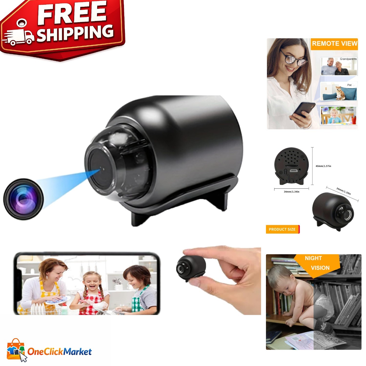 1080P HD Wireless Mini Camera – 160° View Baby & Pet Monitor with Night Vision