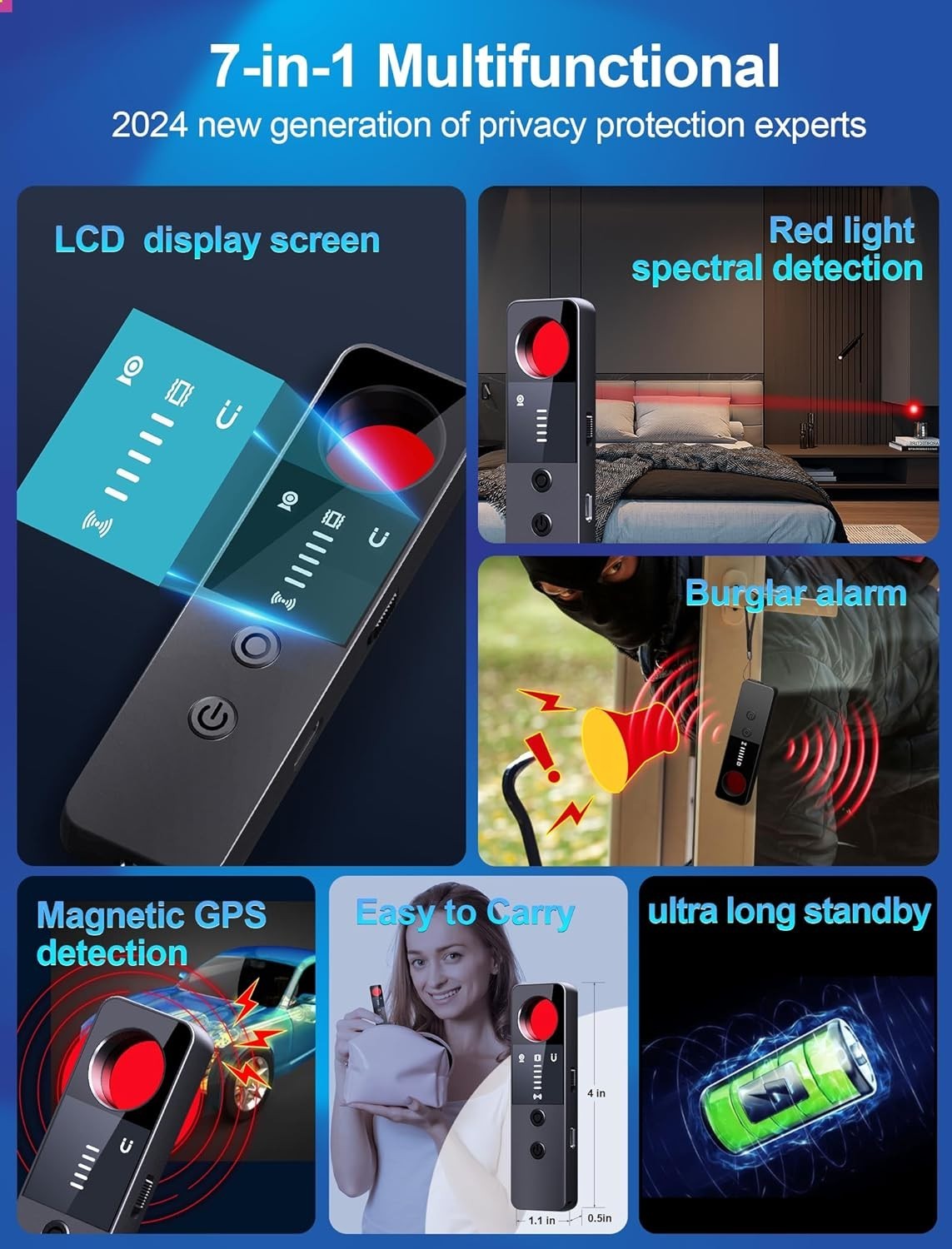 7-in-1 Portable Hidden Camera Detector with LCD – Ultimate Privacy Protector