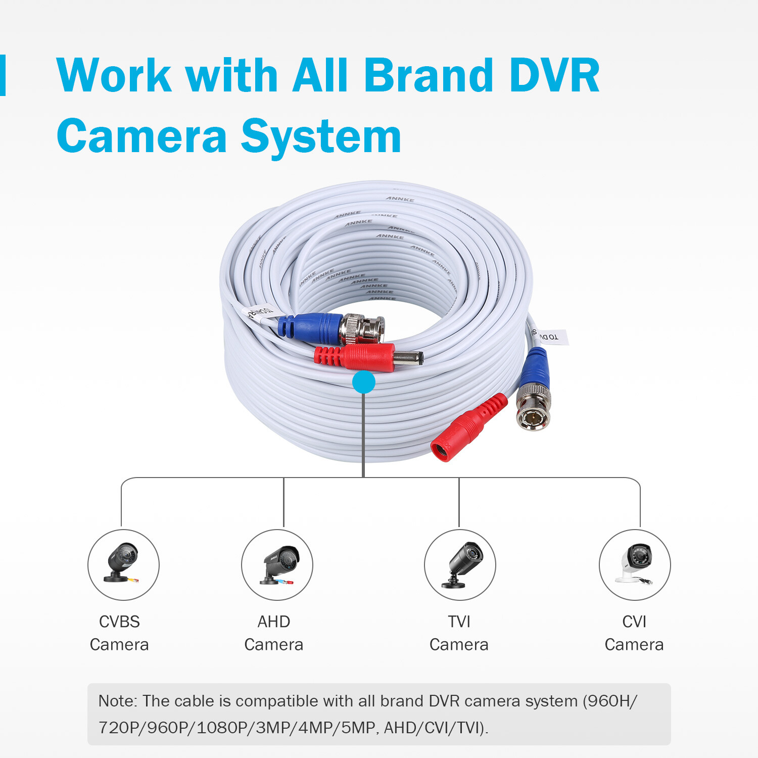 ANNKE 4x 30M 100FT BNC Video DC Power Extension Cable Cord for CCTV DVR Camera