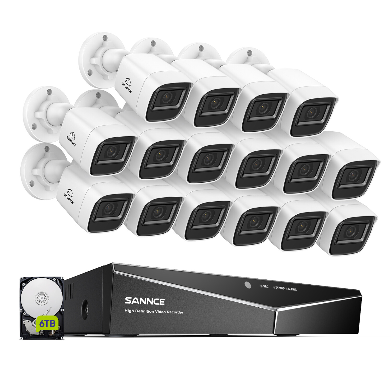 SANNCE 16CH 5in1 DVR 1080P CCTV Security Camera System AI Human Detection IP67