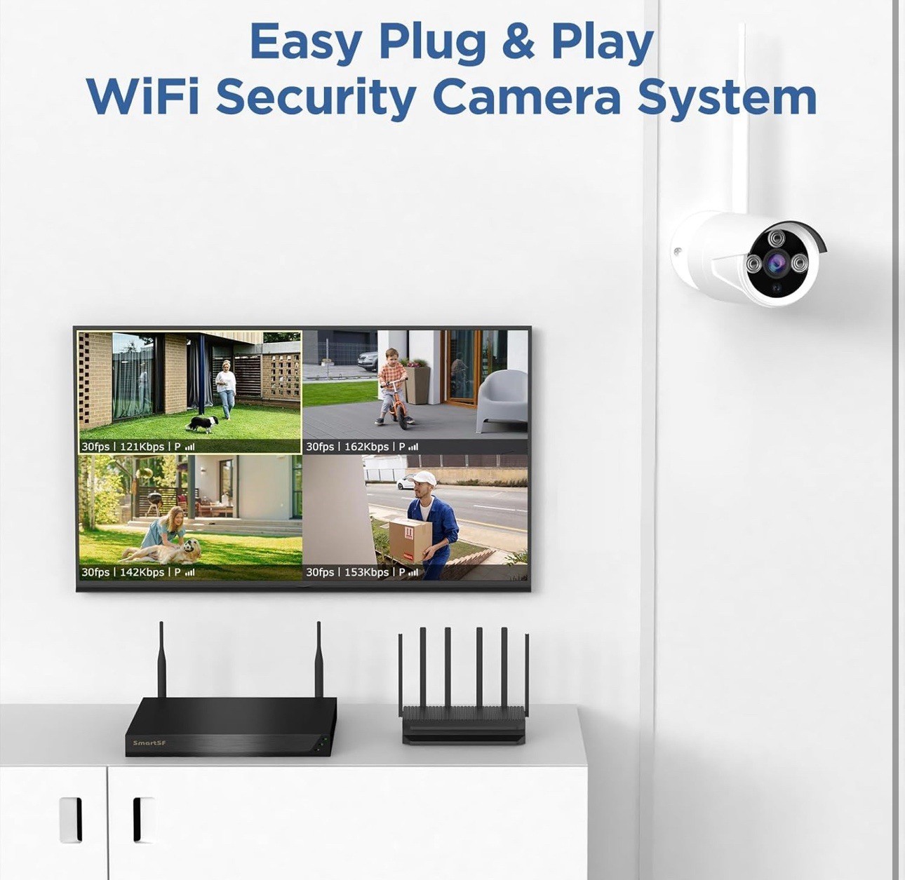 Wireless Security Camera System, 10CH 5MP NVR with 4 3MP Cameras, 1TB HDD, Night