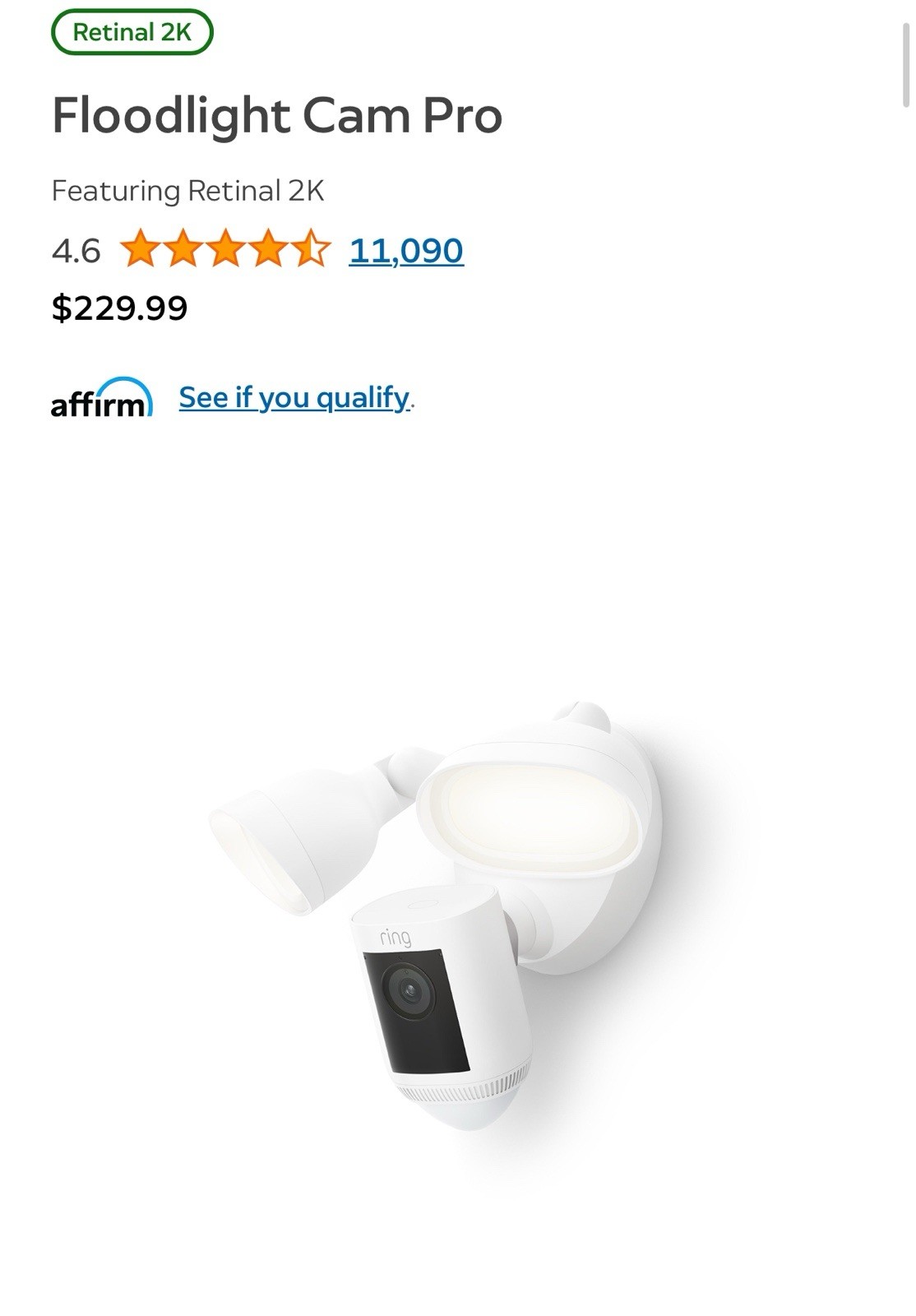 Ring Floodlight Cam Pro Wired with Retinal 2k Quality BRAND NEW SEALED