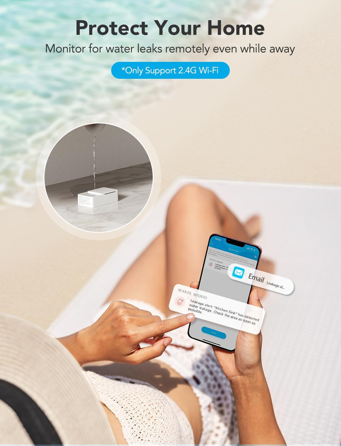 Wifi Water Ieak Detector 2 for Home, Smart Water Ieak Sensor 4 Pack with 100Db A