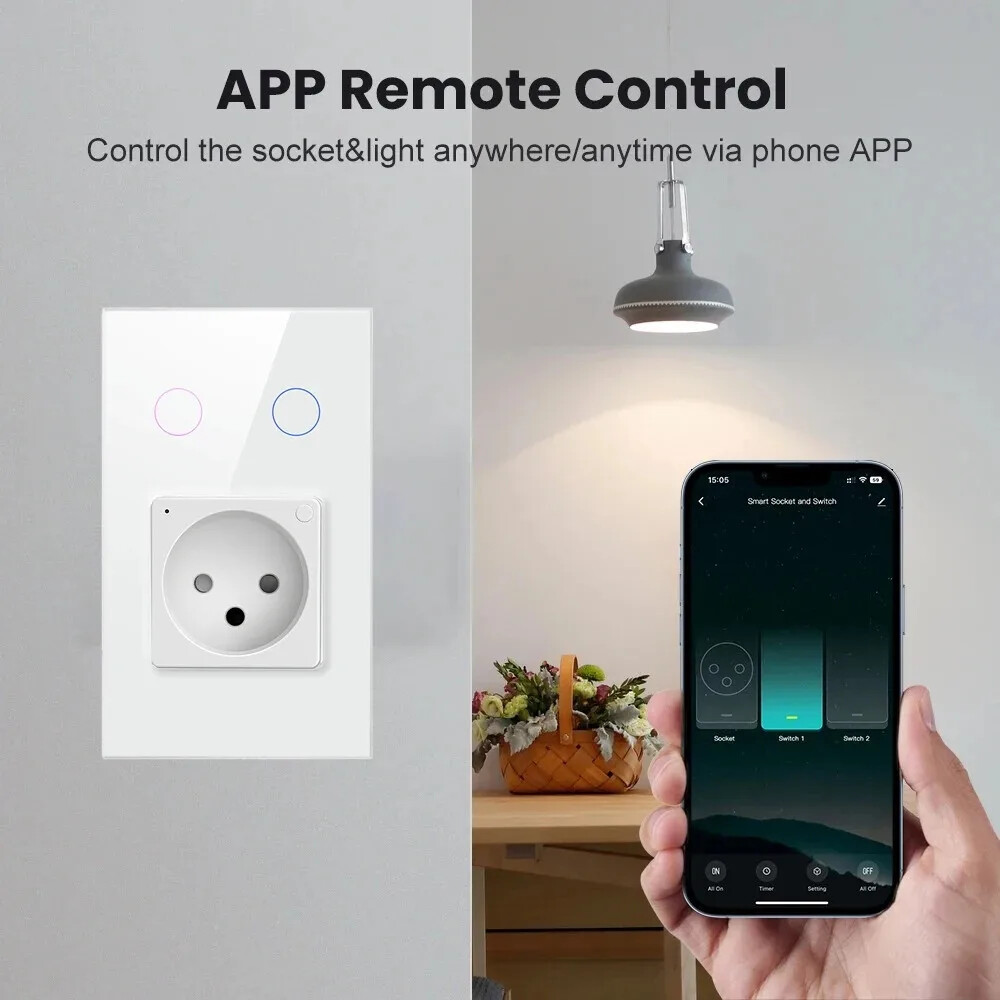 Tuya APP Wifi Smart Israel Power Wall Sockets Glass Panel 16A with LED Indicator