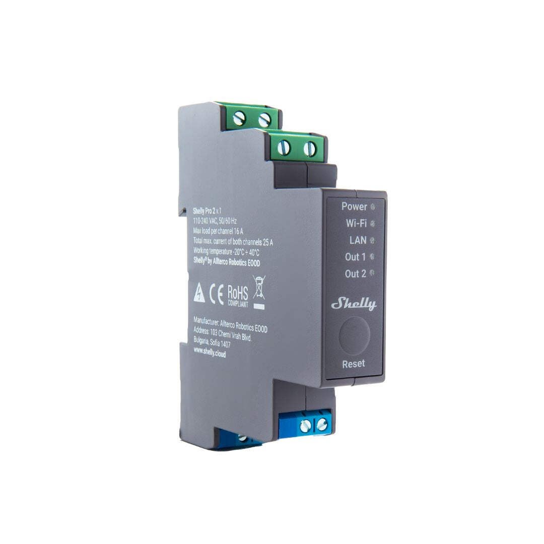 Shelly Pro 2. 2-channels DIN rail smart relay up to 25A Wi-Fi, LAN (Open Box)