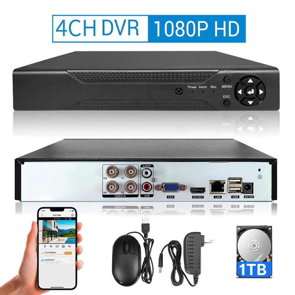 4/8 Channel H.265 1080P DVR Opt 1TB Hard Drive for Home Security Camera System