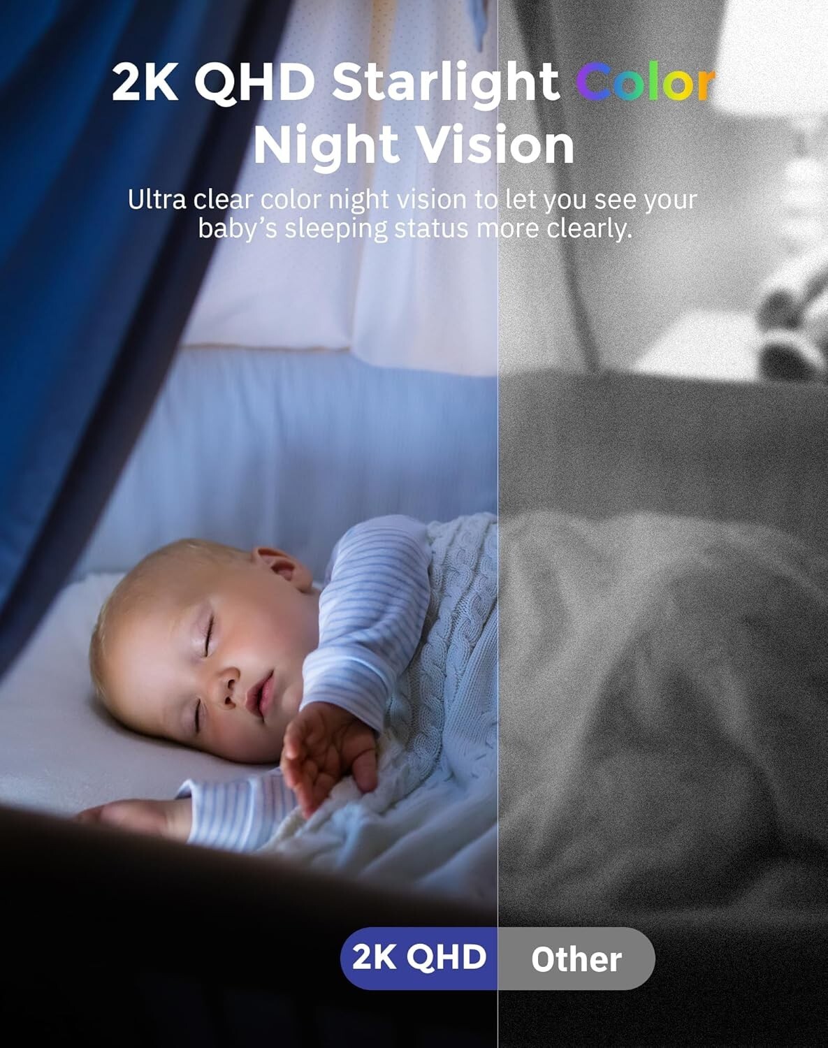 Hugolog 2K 3MP Indoor Pan/Tilt Security Camera with Auto-Focus,Ideal for Baby
