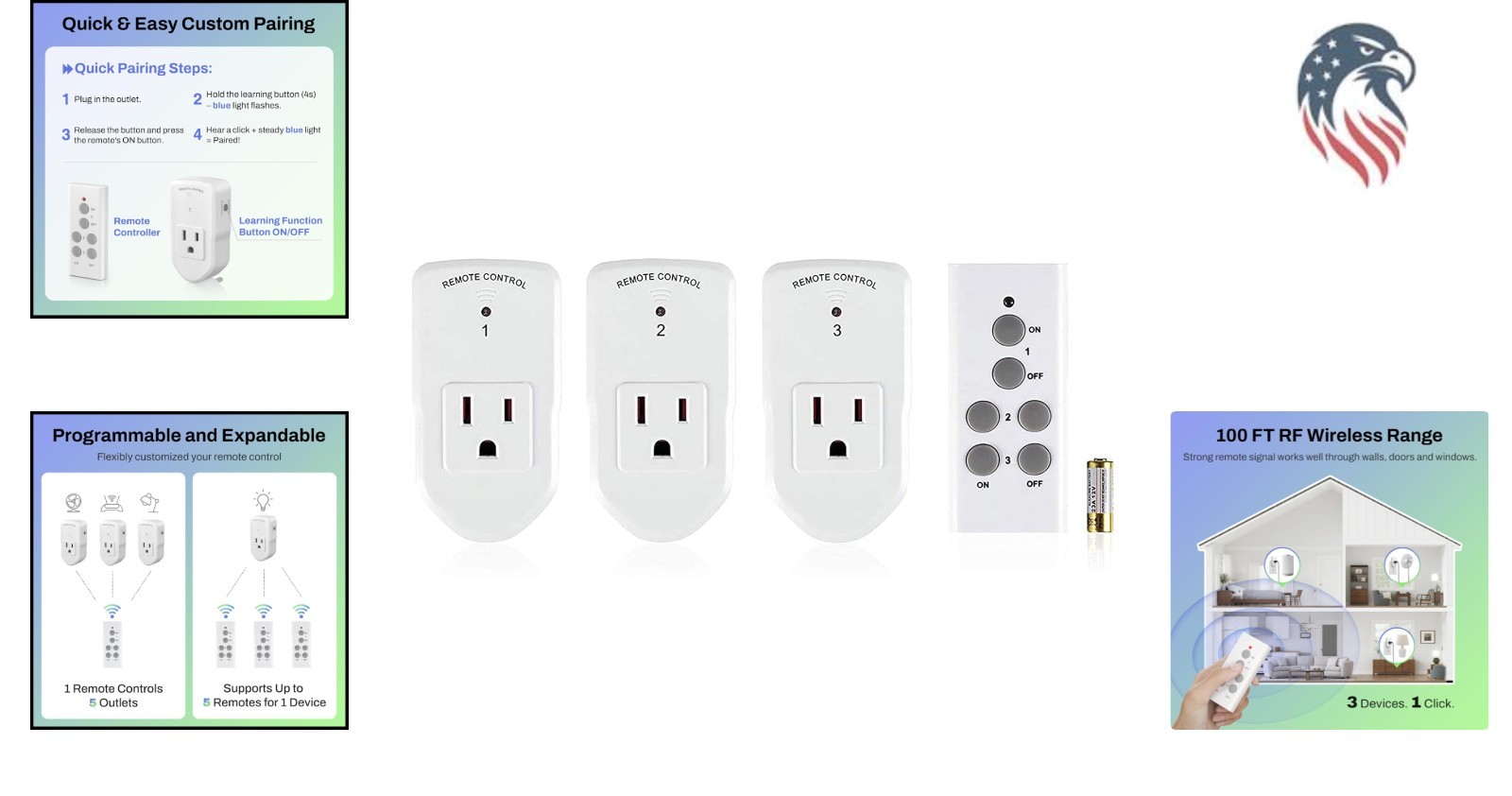 Wireless Remote Control Outlet Kit Compatibility for Lights Fans Appliances 3…