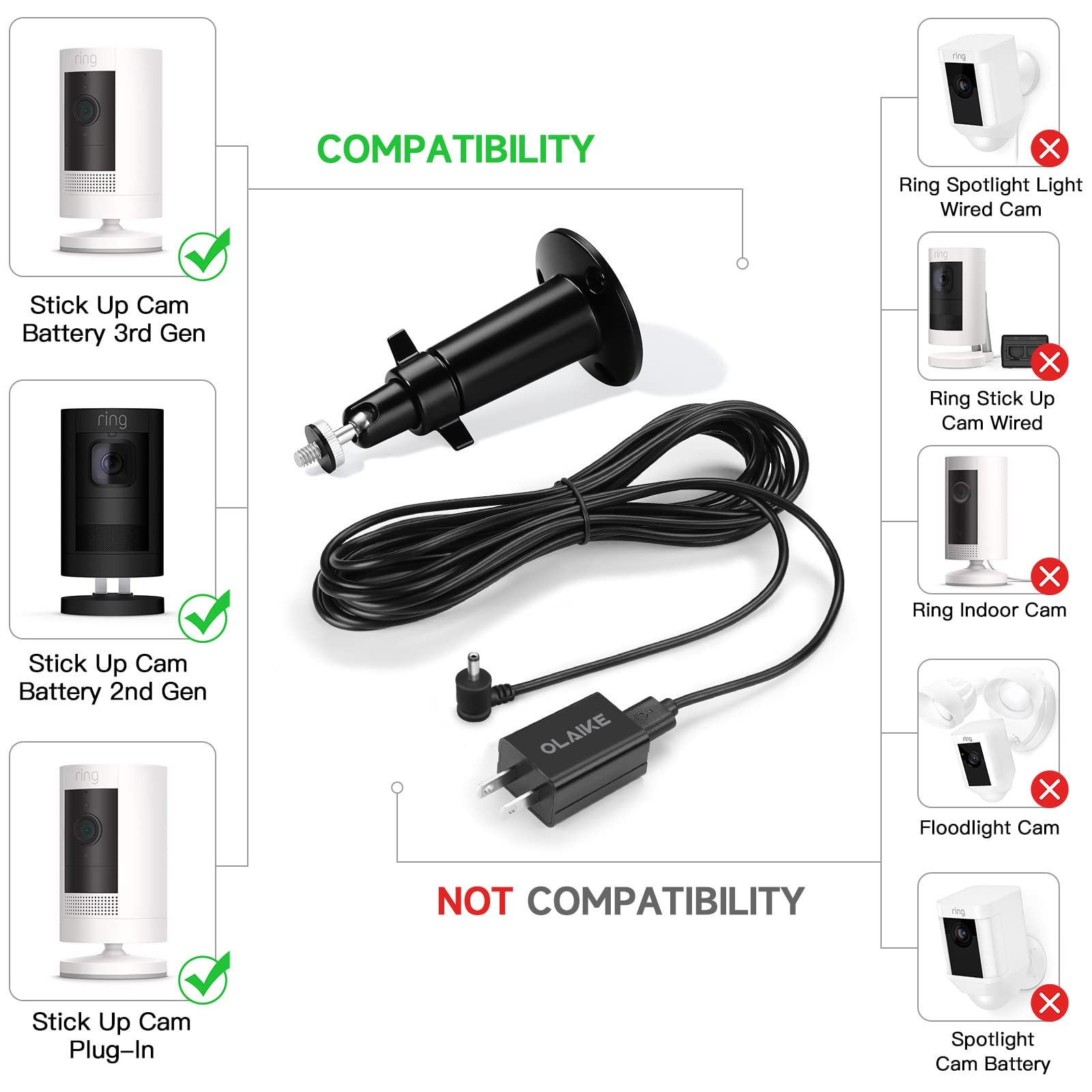 OLAIKE Power Adapter with Metal Mount Plug in Charger for Stick Up Cam Batter…