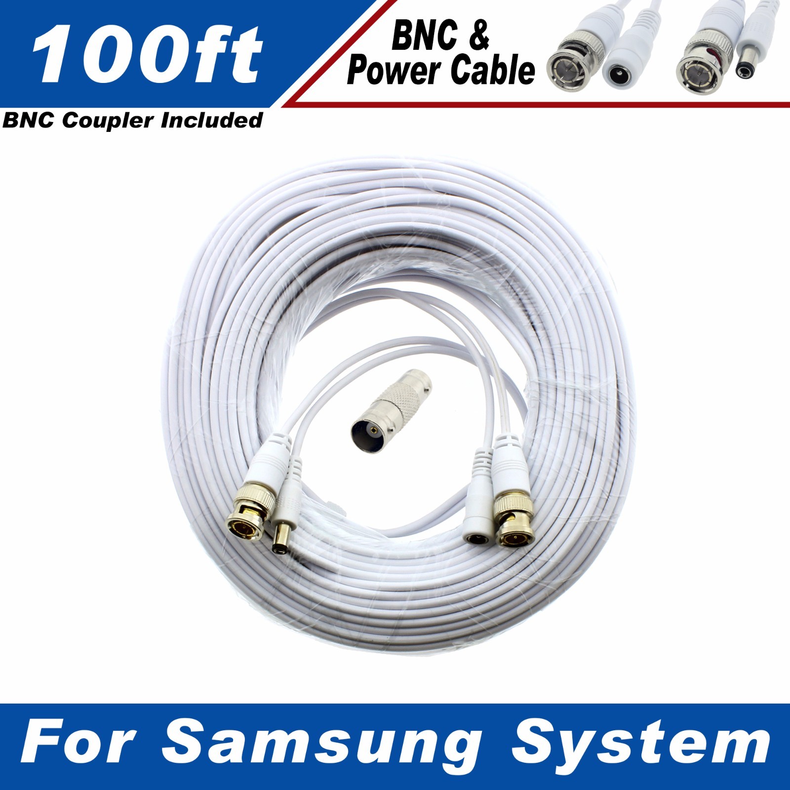 100 Ft Security Camera Cable for Samsung SDS-P5122, SDS-P5082, SDS-P4080
