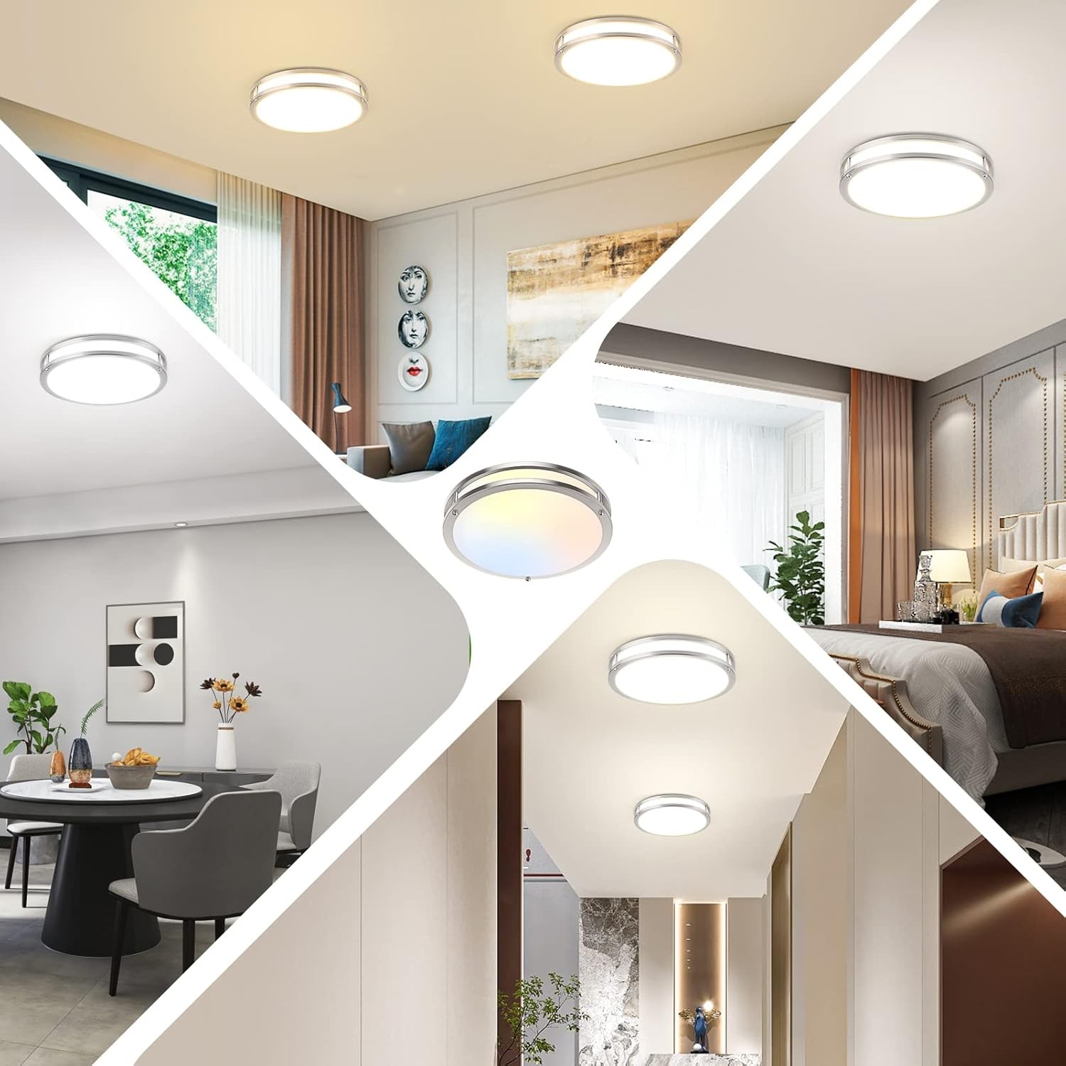 36W LED Ceiling Lights for Bedroom Kitchen, 13 inch, Brushed Nickle-5CCT-2
