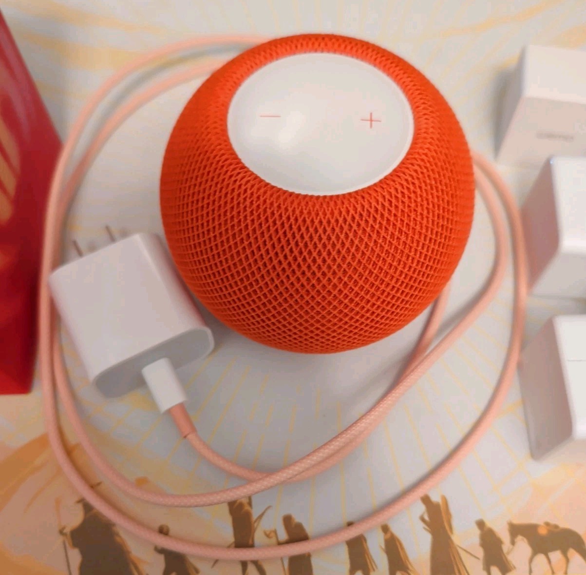Apple HomePod mini Smart Speaker – Orange A2374 W/ Extra Smart Plugs, Box, Plug