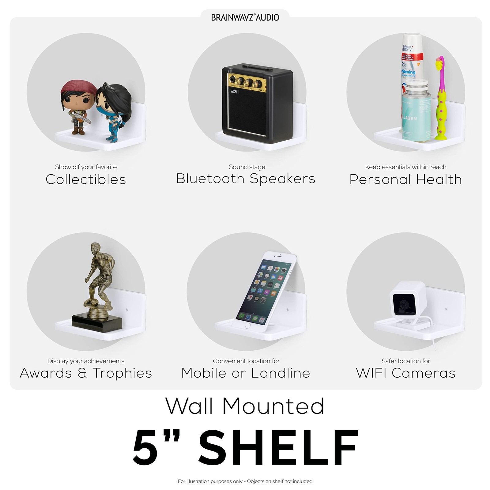 5” Small Floating Shelf, Adhesive & Screw in, for Bluetooth Speakers, Cameras…