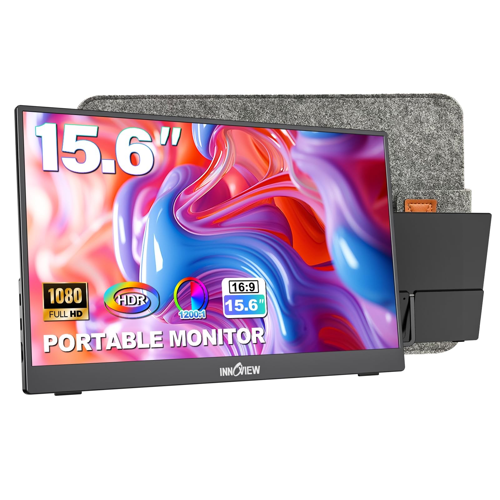 Innoview Portable Monitor 15.6 1080P For Laptop Protective Sleeve Built-In 90