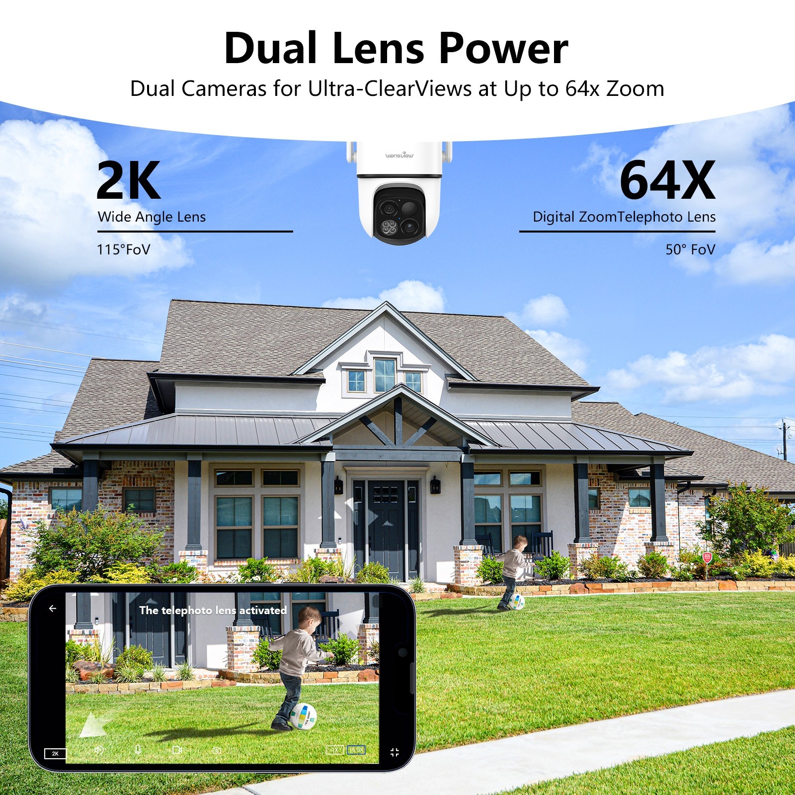 Wansview 2K 3MP Dual-Cam Solar Wireless Security Camera 360°PTZ Human Detection