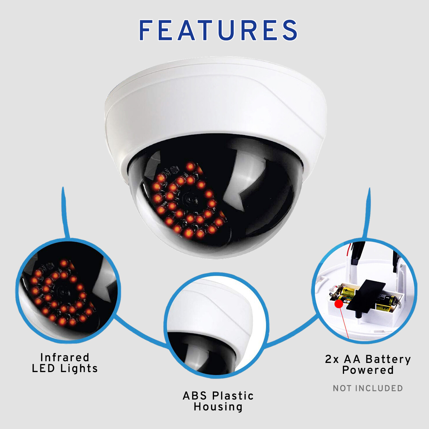 MaximalPower Fake CCTV Security Dummy Dome Camera w/ Red LED Light for Home Lot