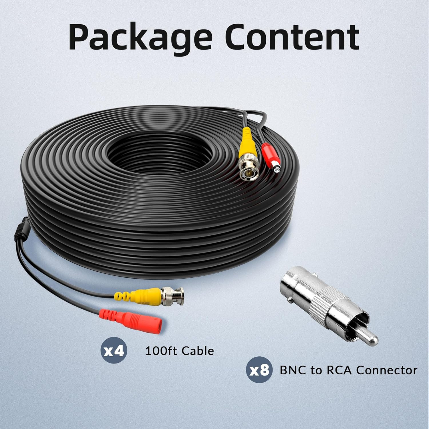 ABLEGRID 4 Pack 100ft BNC Security Camera Cable CCTV DVR Wire RCA Connectors