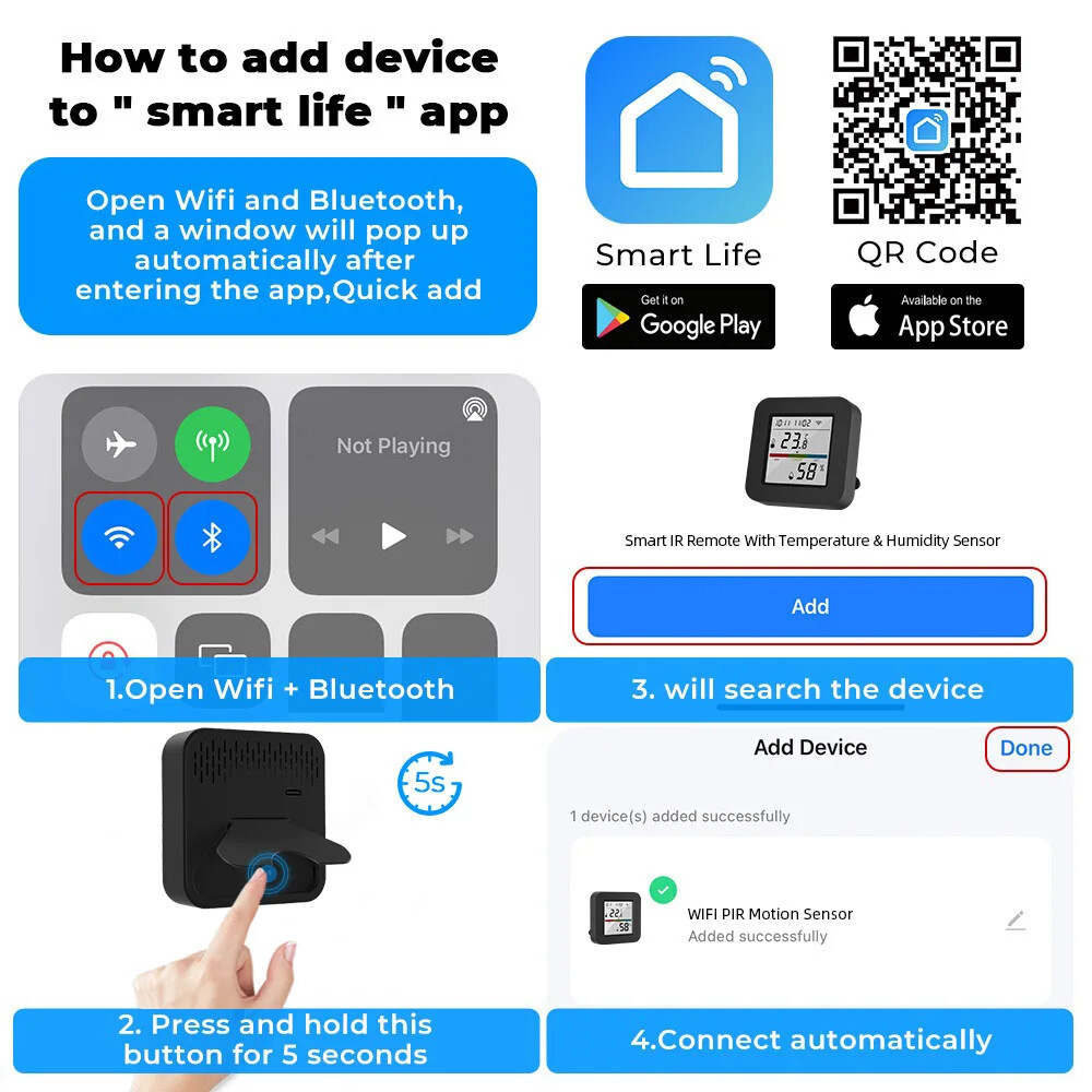 WiFi IR Universal Remote Control Temperature and Humidity Sensor Smart Life App