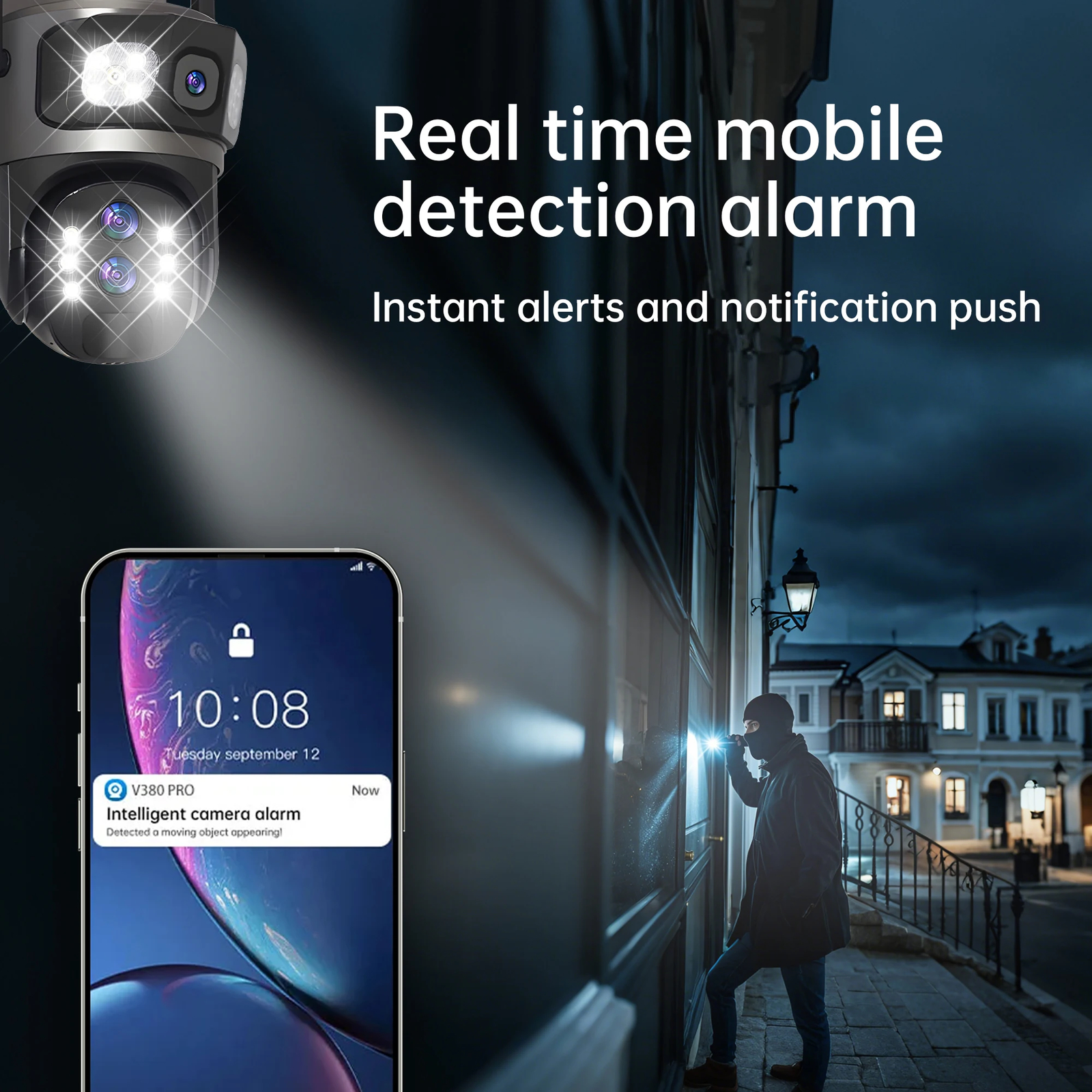 Solar Camera Outdoor 6K 12MP Three Lens Security Human Auto Tracking CCTV Camera