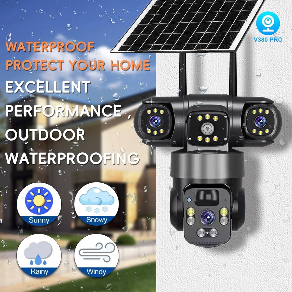 4K Solar Security Camera Wireless Outdoor 3-Lens 360° PTZ WiFi Night Vision Cam