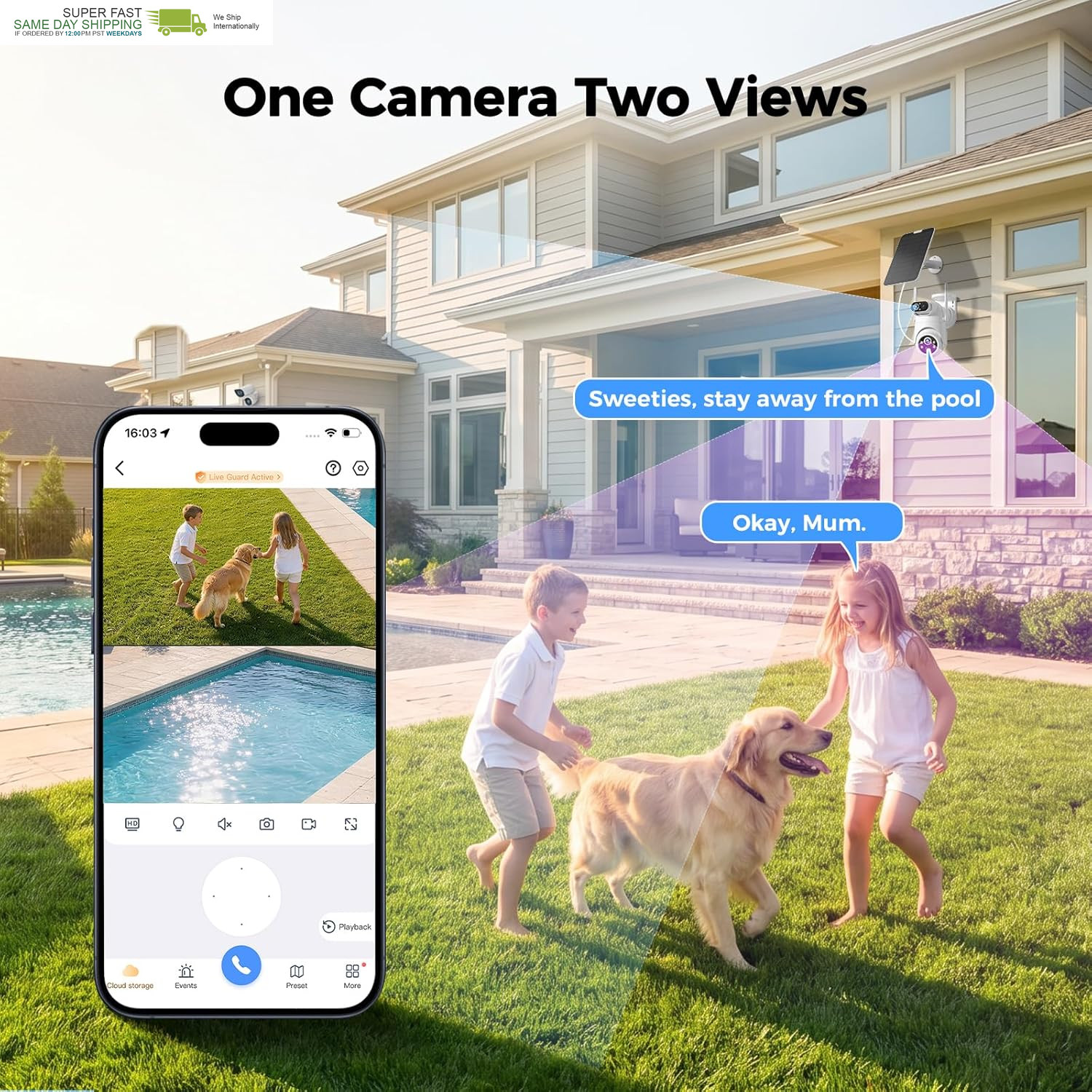 Dual Lens Solar Security Camera Wireless Outdoor – 2.5K HD No Blind Spot with PI