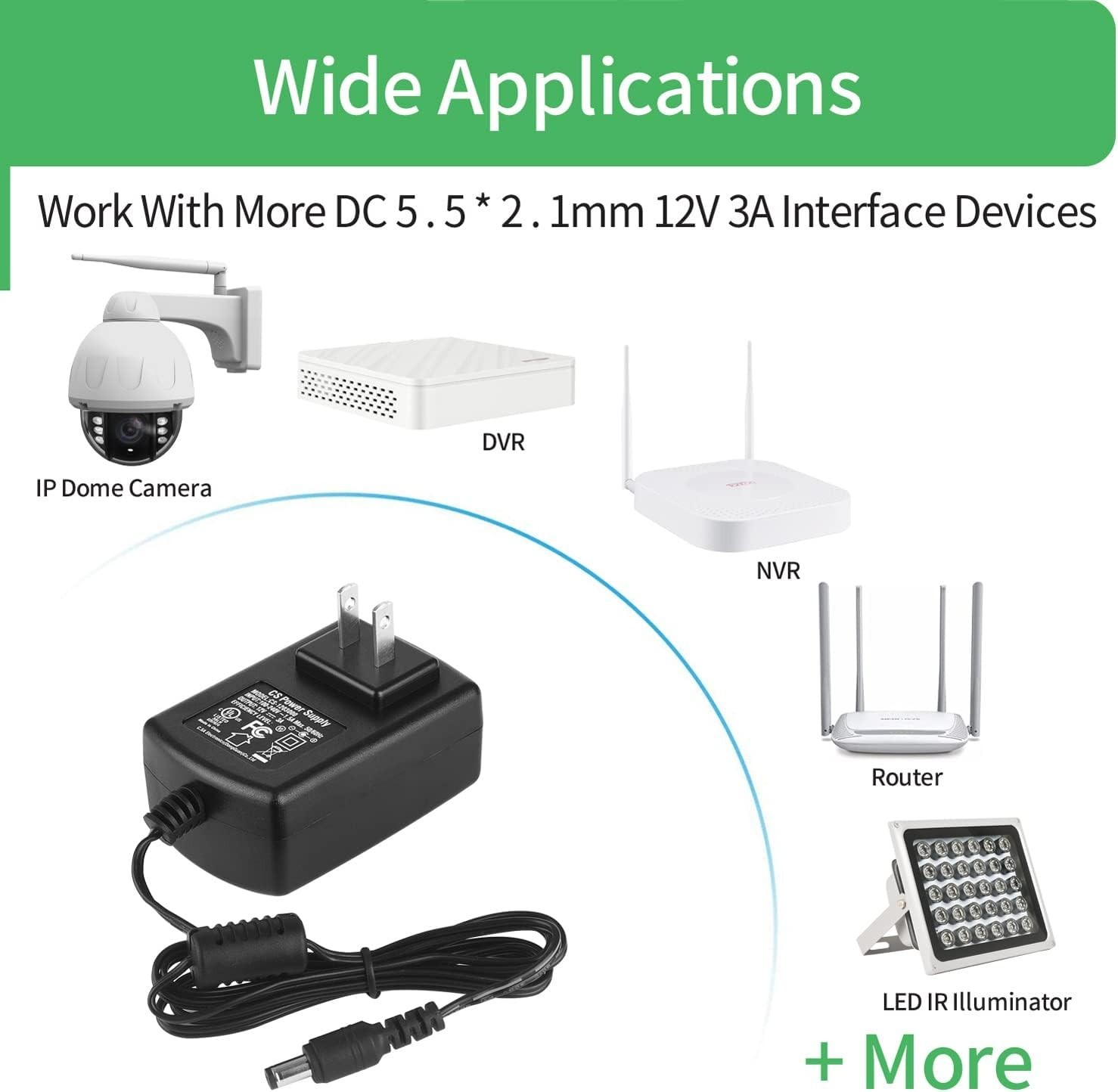 [UL Certified] AC to DC 12V 3A Power Supply Adapter for CCTV Cameras DVR NVR …