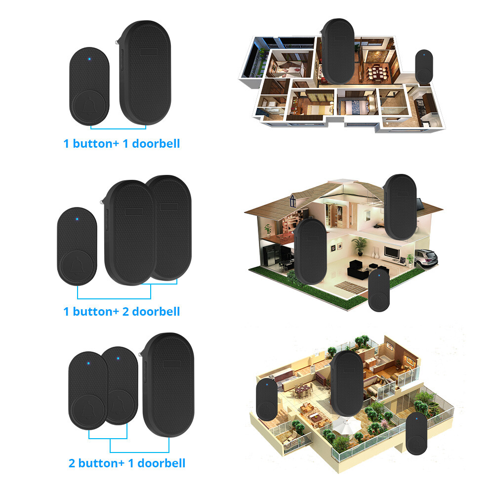 KERUI Wireless Doorbell Chimes 4 Volume Levels Receiver Long Range Remote Button