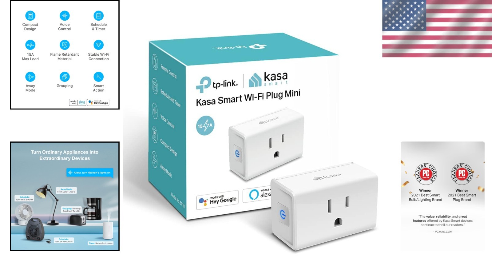 Energy-Saving Smart Mini Plug 15A – Remote Control via Kasa App, Certified