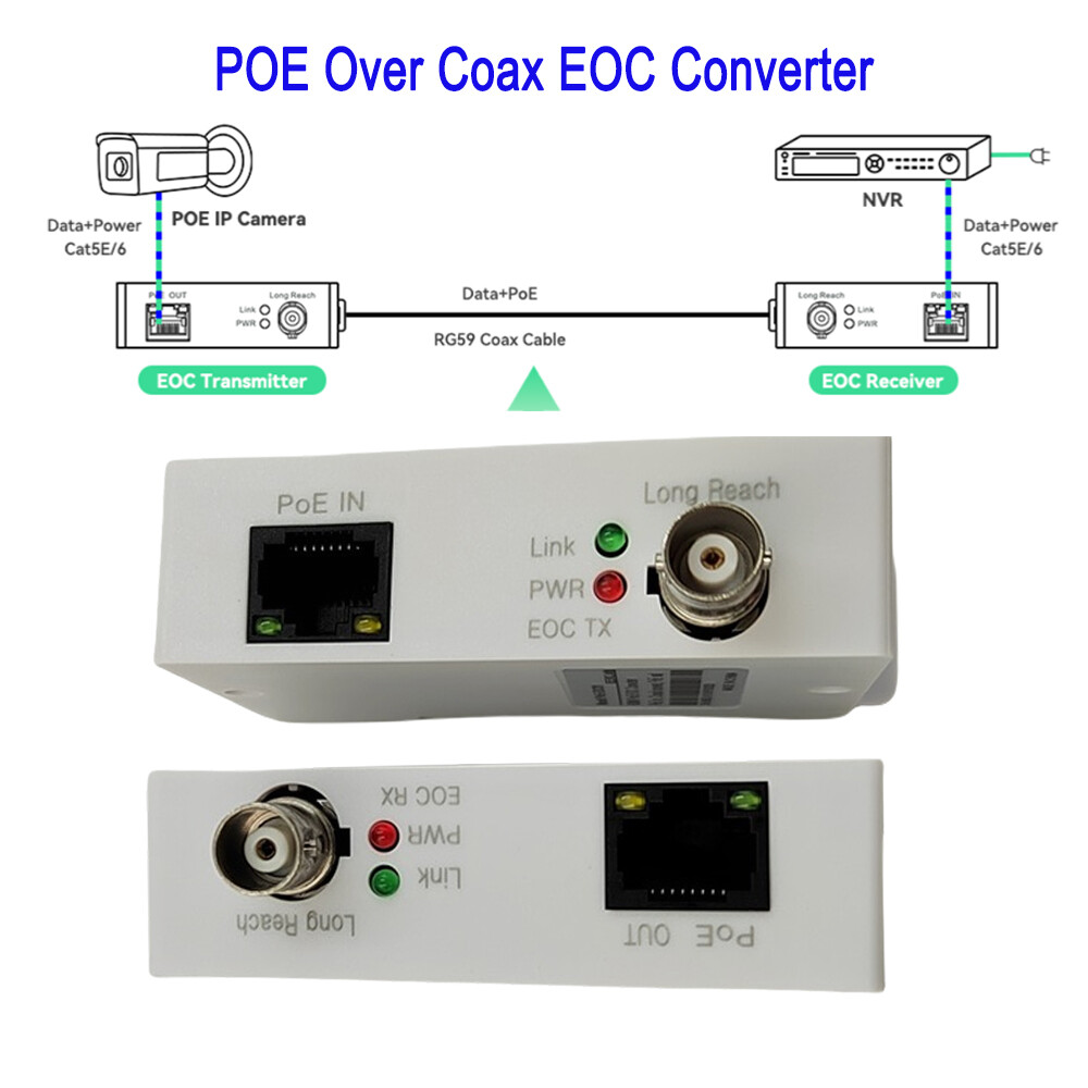 1pair POE Over Coax EOC Converter IP Coax Max 3000ft Over Regular RG59 Coaxial