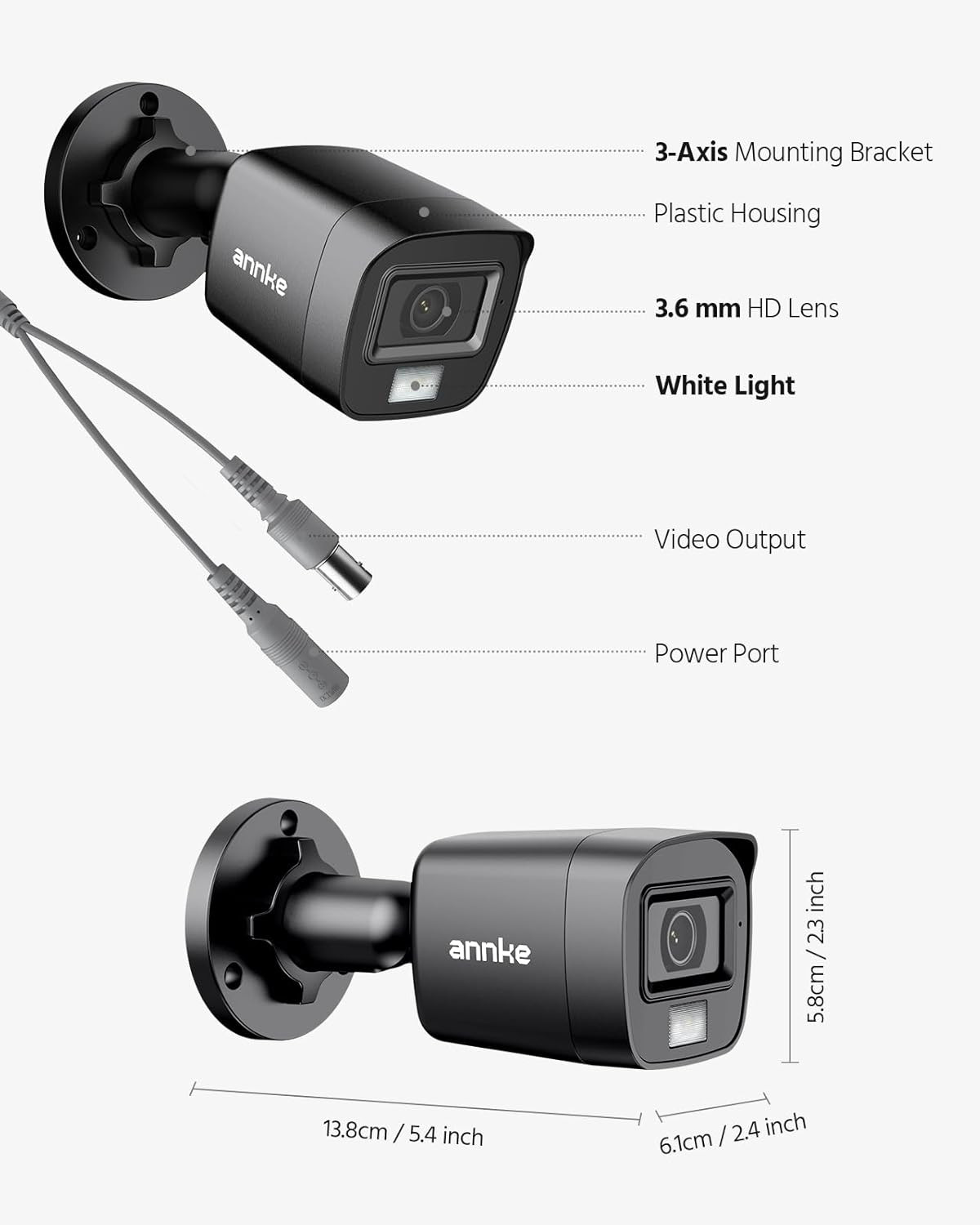 1080P HD-TVI Security Surveillance Camera for Home CCTV System, 2MP Bullet BNC C