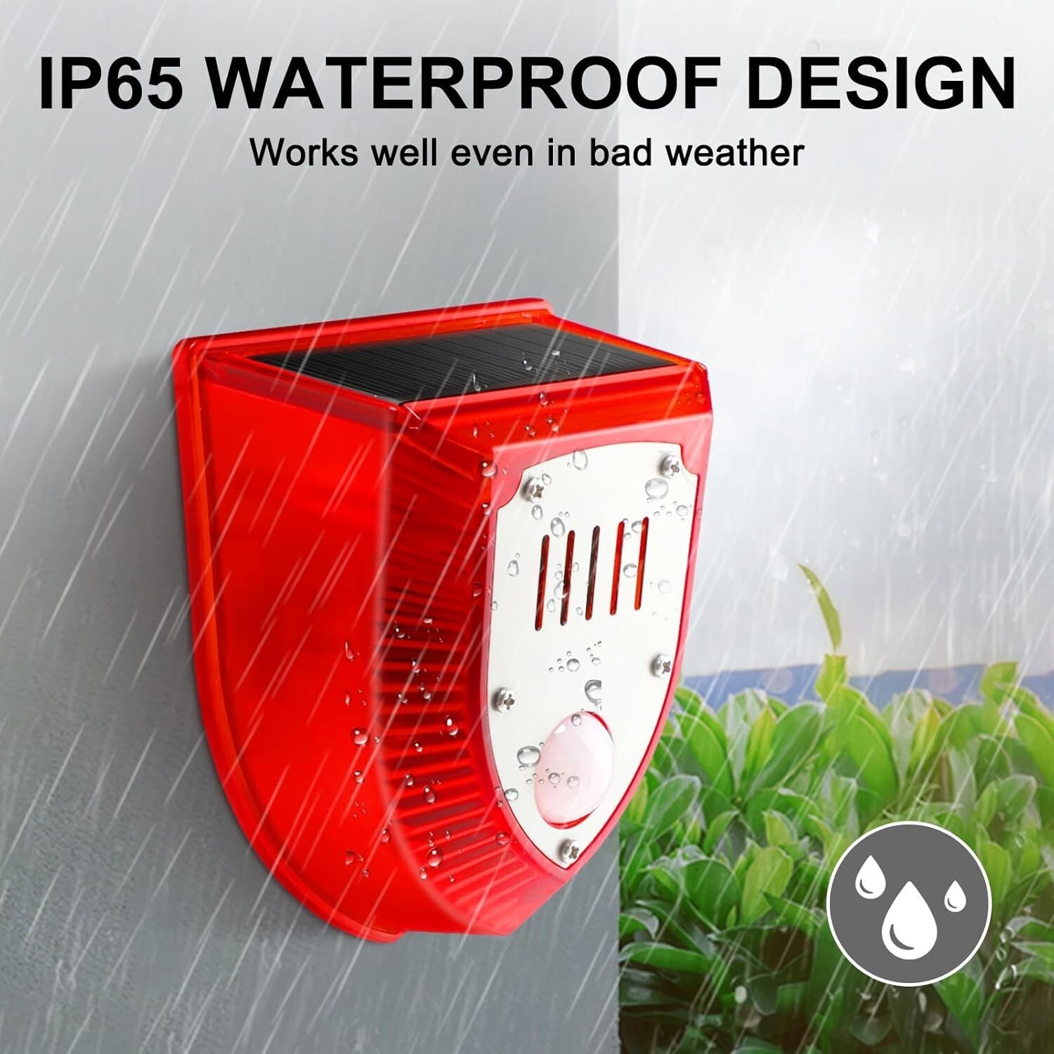 Solar Outdoor Motion Sensor Alarm-129db Dog Barking & Gunshot Sound USB Charge