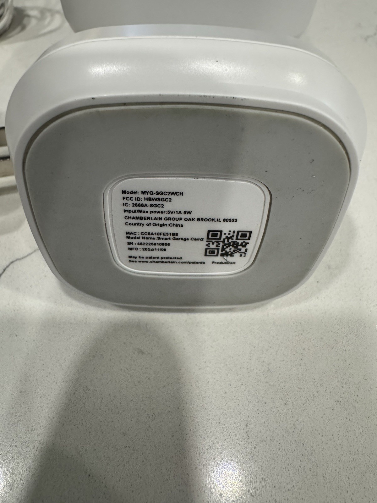 CHANBERLAIN MYQ SMART CAMERA BLUETOOH WIRELESS MYQ-SGC2WCH