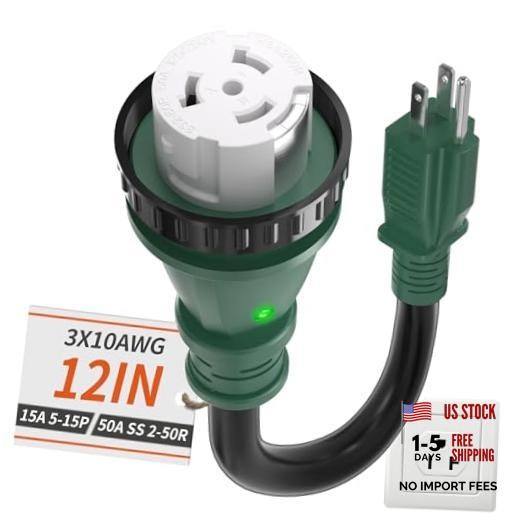 50 Amp to 15 Amp 110V RV Adapter Plug, 15A Male to 50A Female RV Power