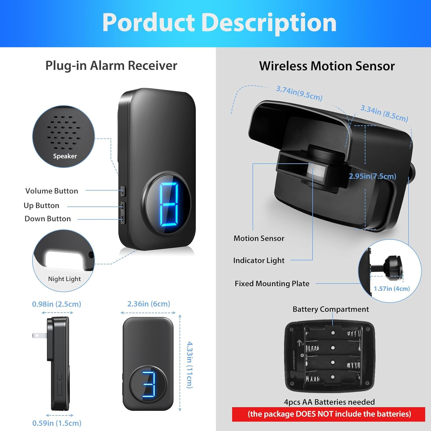 Wireless Driveway Alarm, Outdoor Weatherproof Motion Sensor & Detector with 600F