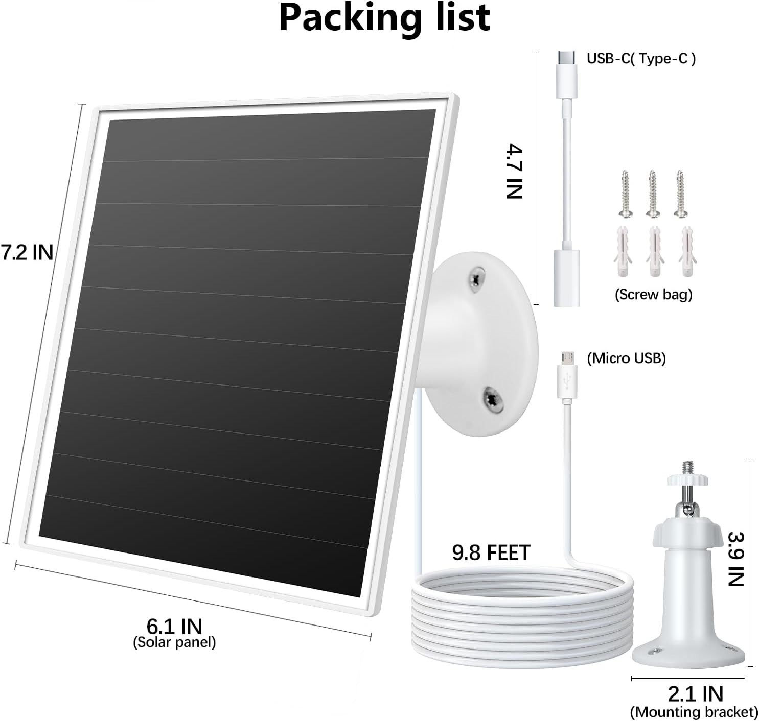 6W Solar Panel for Outdoor Security Camera with Micro USB & USB – C Port, Sol…