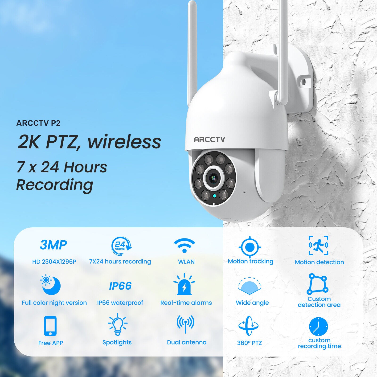 ARCCTV WiFi Security Camera 360 °PTZ 5Ghz 3MP 2Way Audio Home Outdoor 2PACK