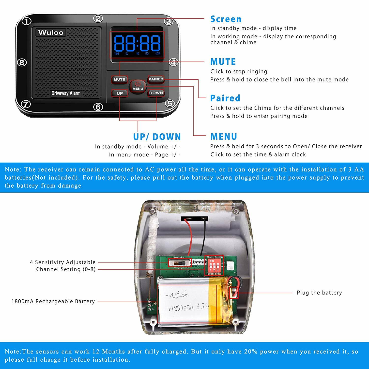 Solar Driveway Alarms Wireless System 500m Long Range Motion Sensors Waterproof