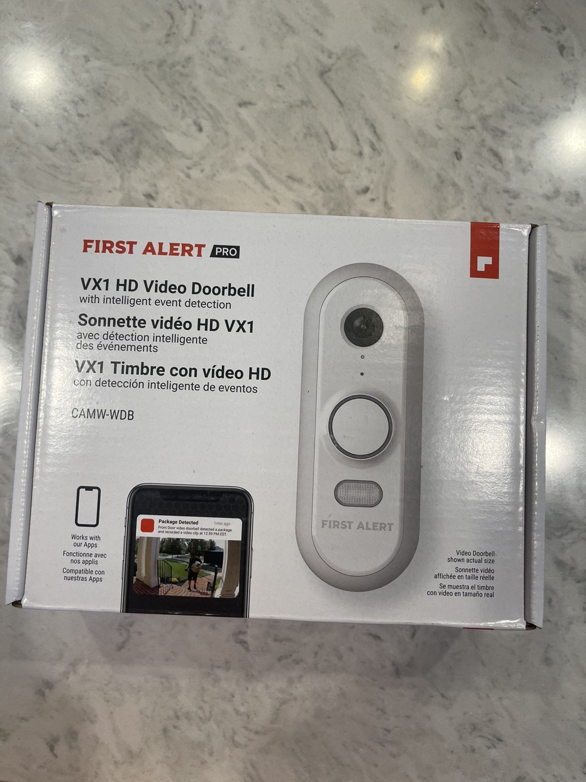 First Alert VX1 HD Video Doorbell W/Intelligent Event Detection – CAMW-WDB – NEW