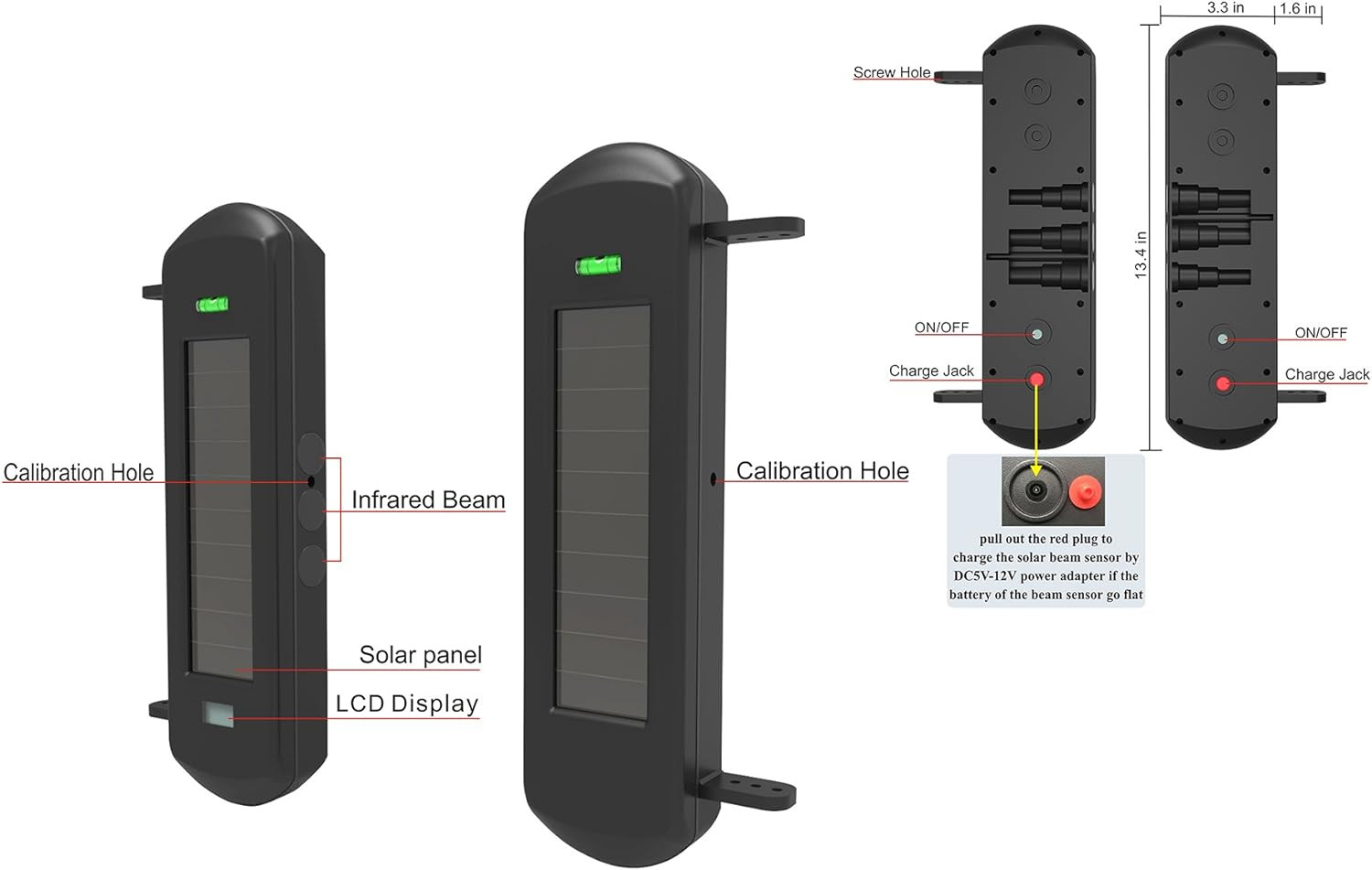Solar Wireless Driveway Alarm System-1/2 Mile Long Transmission Range-300 Feet W