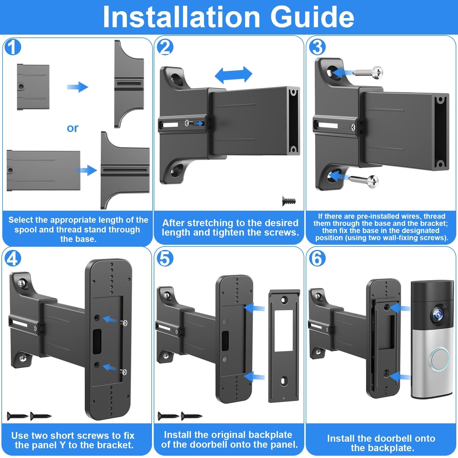 Adjustable 2″ to 4.7″ Doorbell Extender Mount for Wider View, Angle & Brick Wall