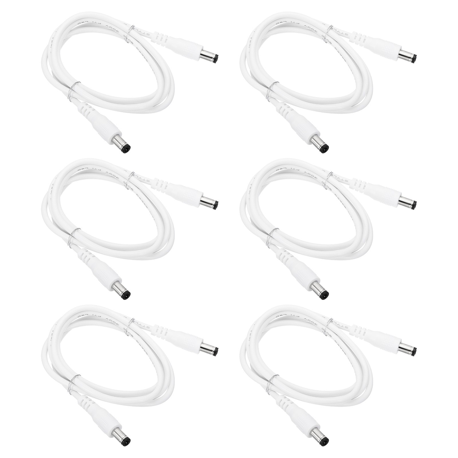 Pack of 6 3Ft Male to Male 5.5×2.5mm DC Power Extension Cable 24AWG White
