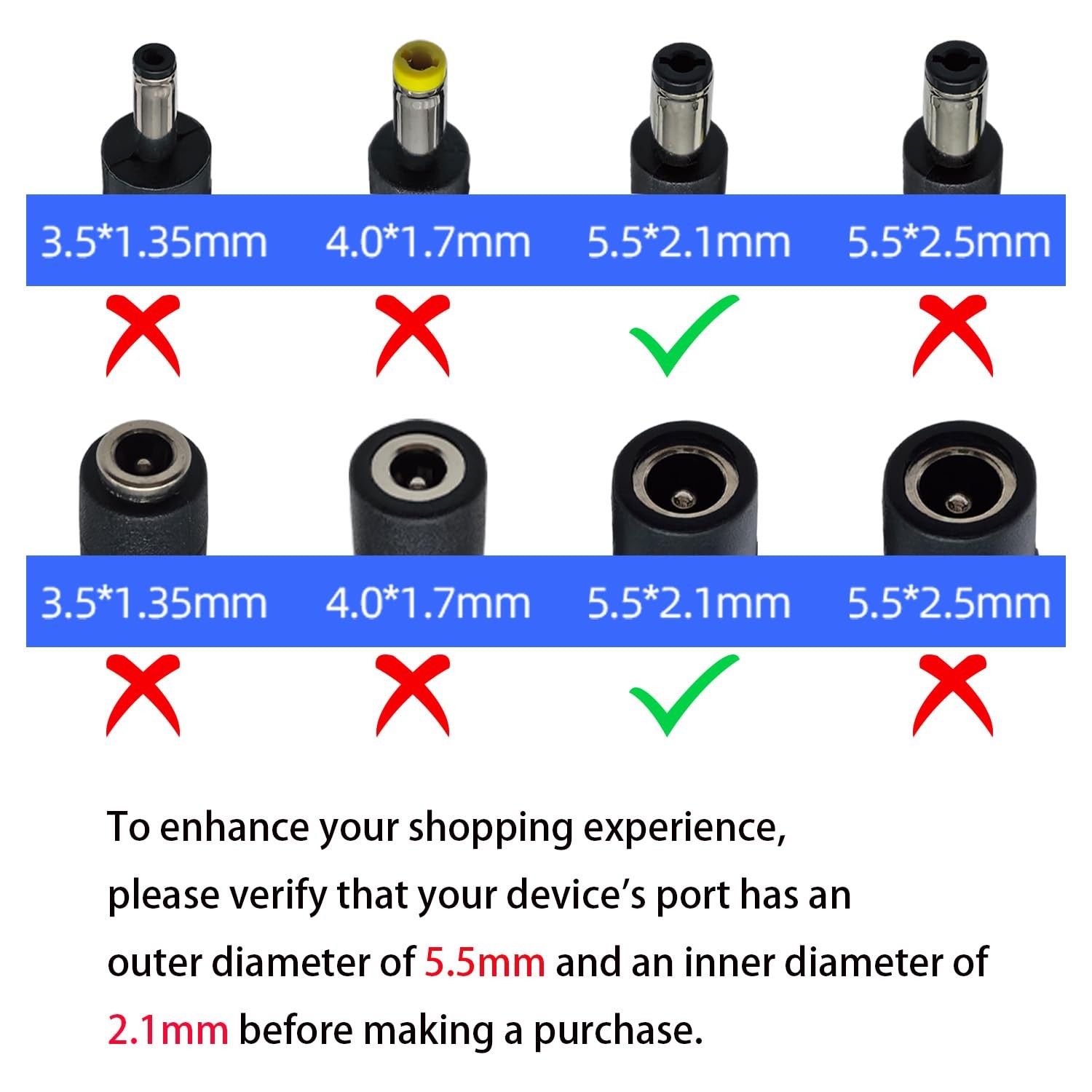 3-Pack 18AWG DC 5.5mm x 2.1mm 12V/24V 1 female to 2 male 1ft, Black 3pcs